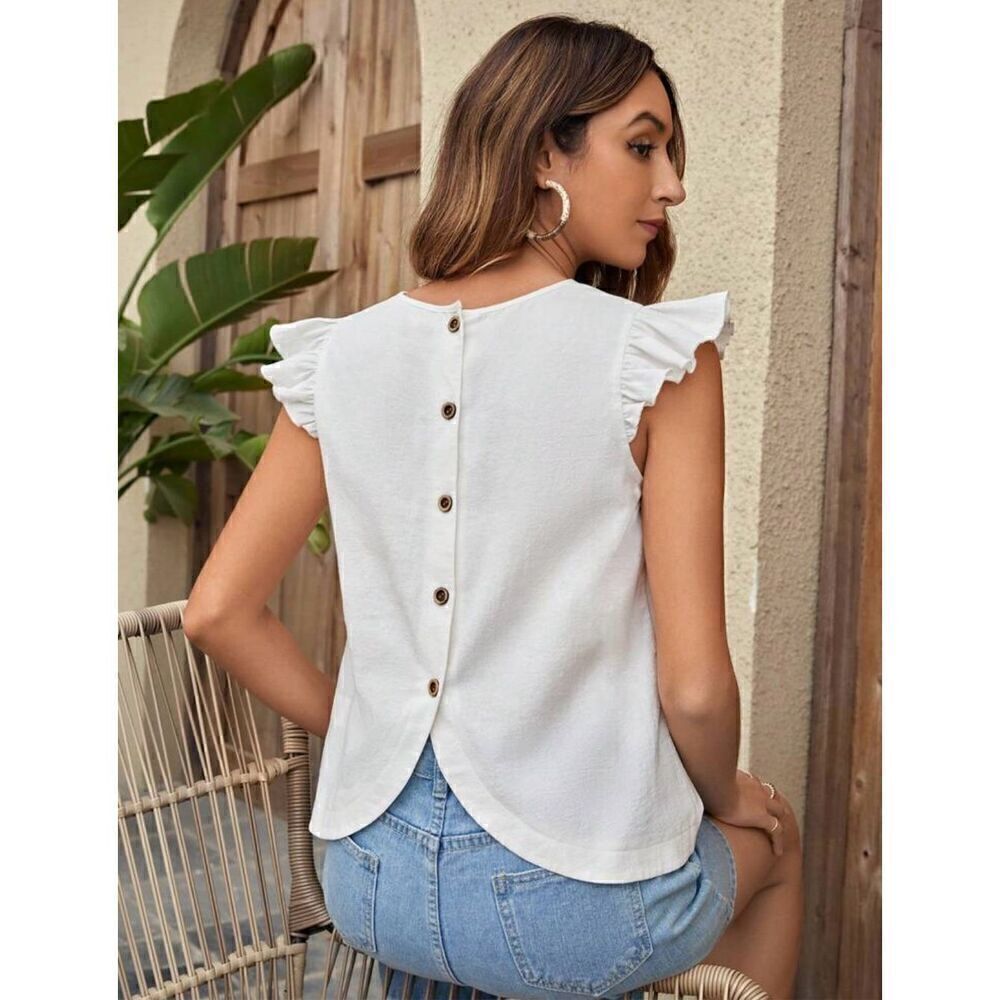 NWT EMERY ROSE Solid Ruffle  100% Cotton Trim Blouse 2XL